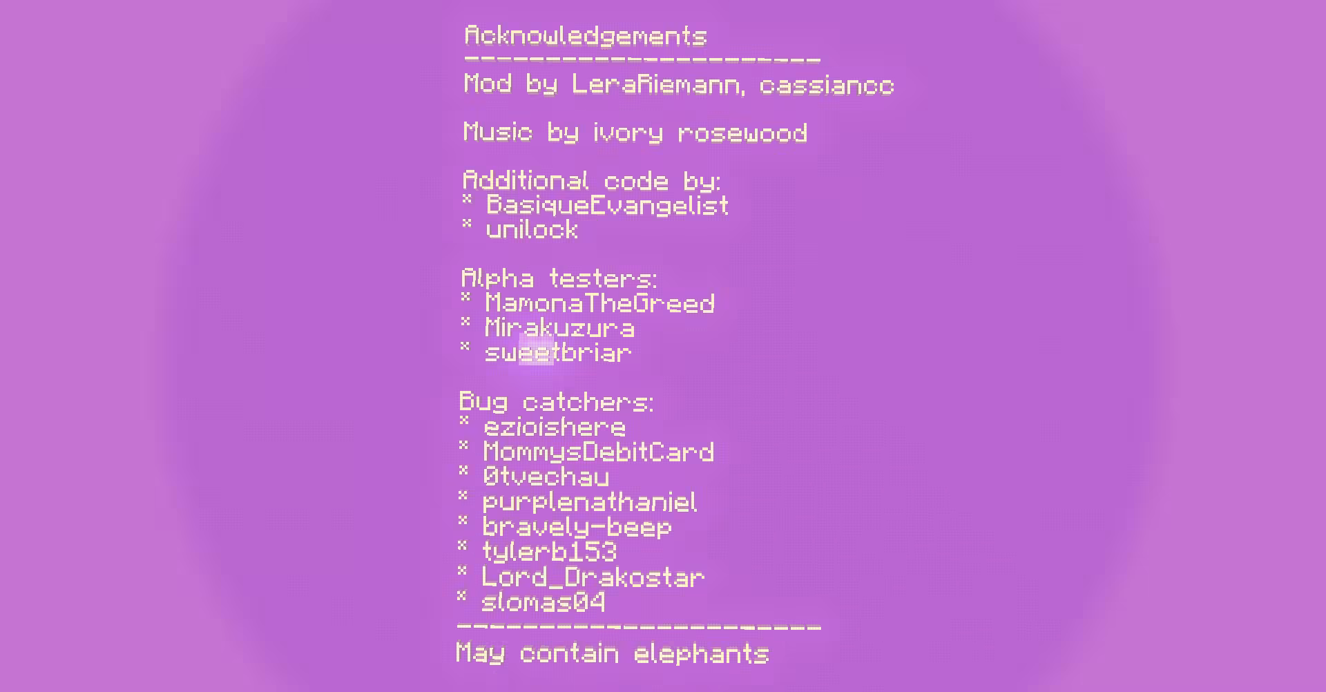 A void dimension with a dark purple sky with credits text.