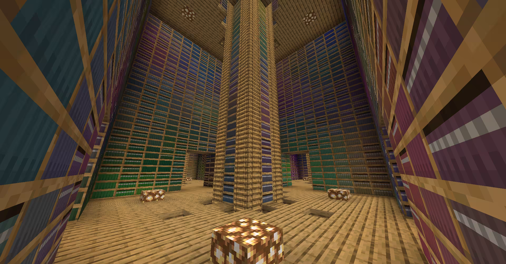 A dimension composed of vibrant rainbox bookshelves as far as the eye can see.