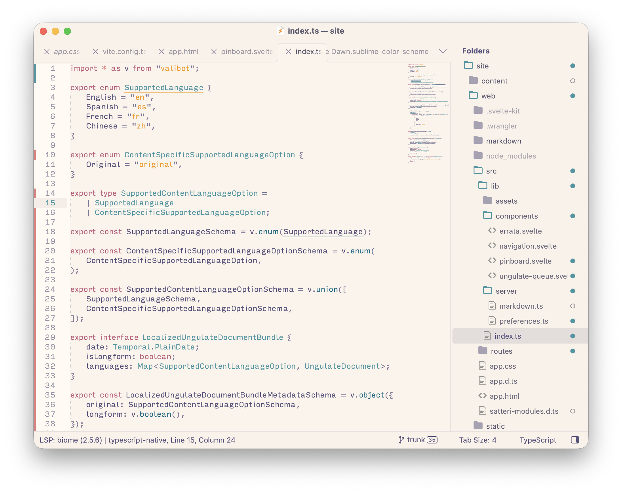 Sublime Text using the theme and Rosé Pine Dawn
