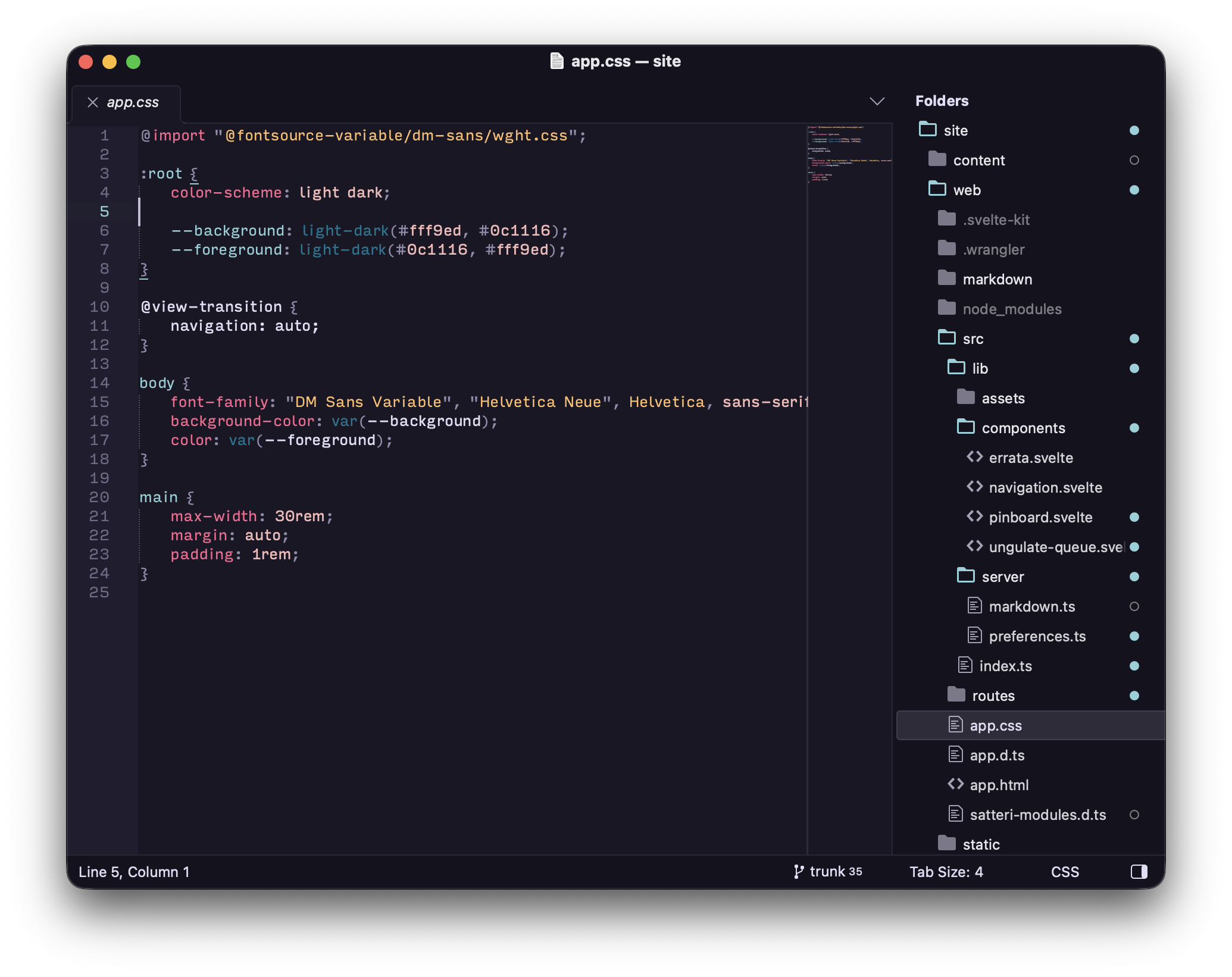 Sublime Text using the theme and Rosé Pine